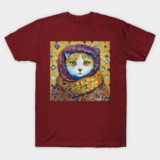 Klimt Cat with Green Eyes and a Colorful Shawl T-Shirt